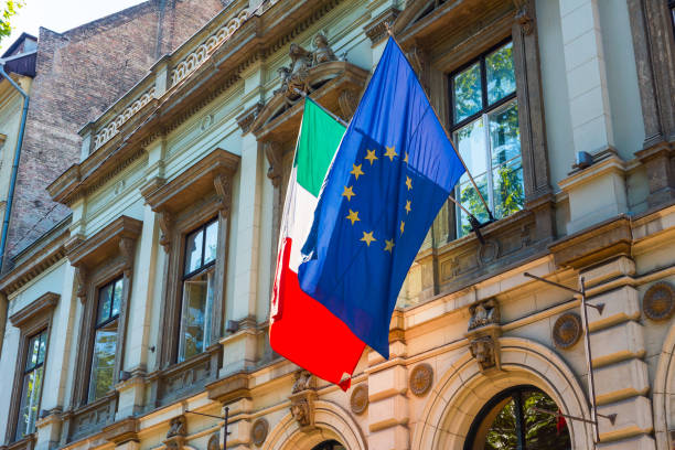 istock Hungary Flag with European Union Flag. 1438922933