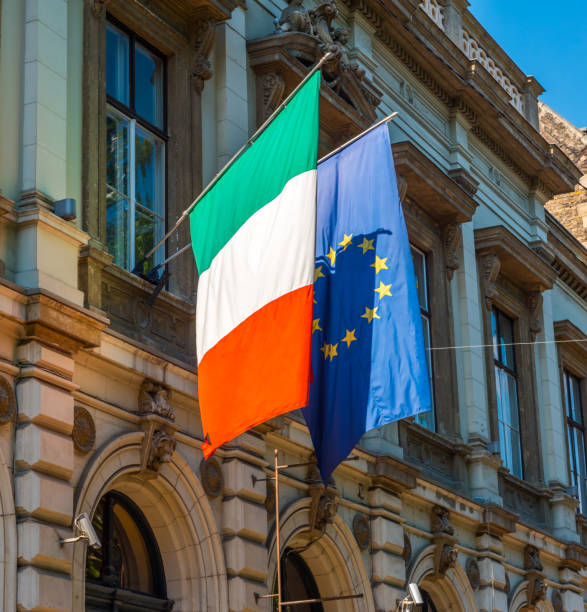 istock Hungary Flag with European Union Flag. 1438923199