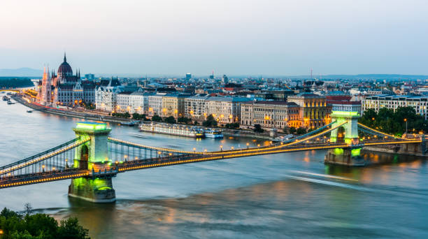 istock Panoramic view of Budapest. Danube River, Chain Bridge, Parliament Building, Buda and Pest views. Budapest, Hungary. 1438923285