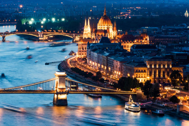 istock Panoramic sunset view of Budapest. 1438923389