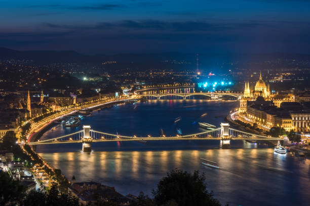 istock Panoramic night view of Budapest. 1438923417