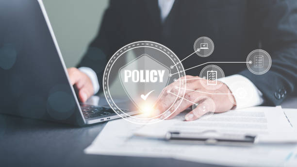 istock businessman checking policy and organizational regulatory documents, process management Compliance with legal procedures, business practices and rules, icons Show the correct mark in the document. 1438923814
