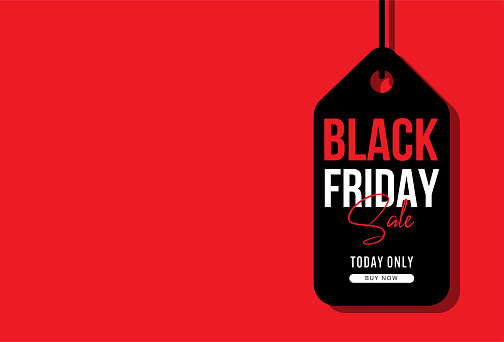 Black Friday Sale sales ticket vector sign with horizontal red background and copy space on left side, today only, shop now button