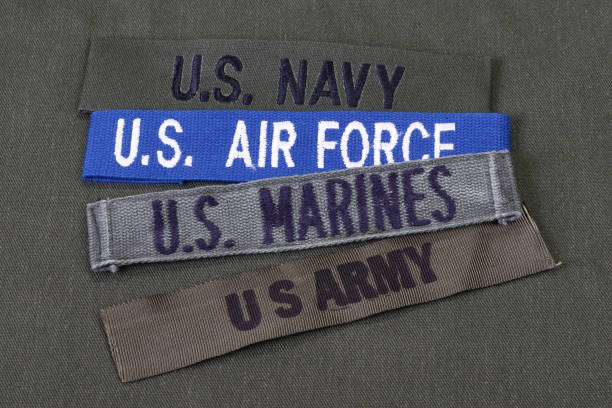 istock US military concept background with branch tapes on olive green uniform 1438926836