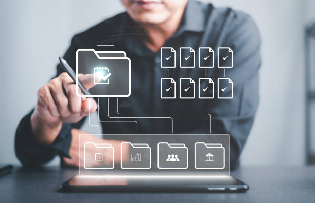 istock Businessman showing validation icon, document and file quality check approval process concept, and validation mark, check mark symbol indicates acceptance as an international standard. 1438927373
