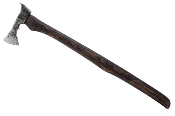 istock antique battle axe with wooden handle. 1438927481