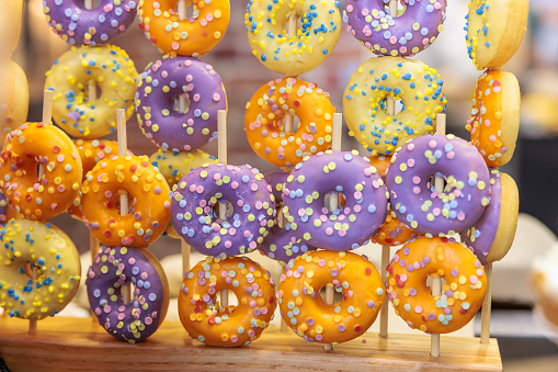 Colorful donuts with different decorations