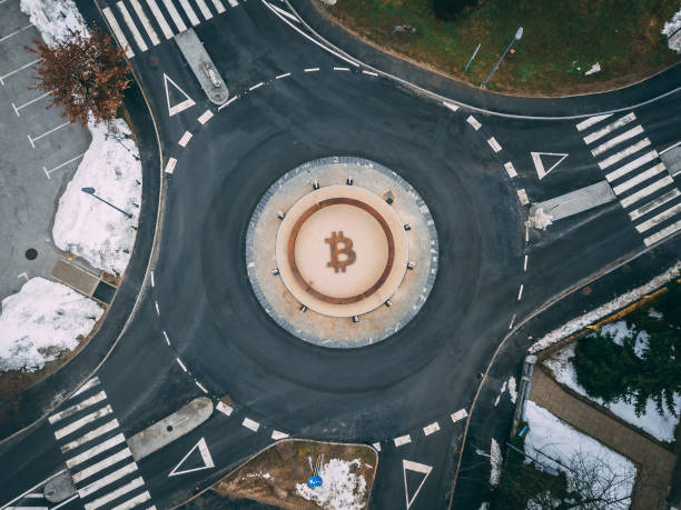 Bitcoin roundabout in Kranj, Slovenia stock photo