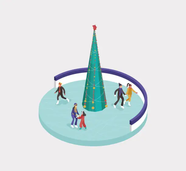 Vector illustration of Christmas Ice Rink Isometric Vector