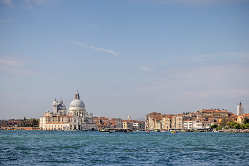 Venice, Italy - October 10th 2022:  This is the start of the Grand Canal in the center of the old and famous Italian city Venice