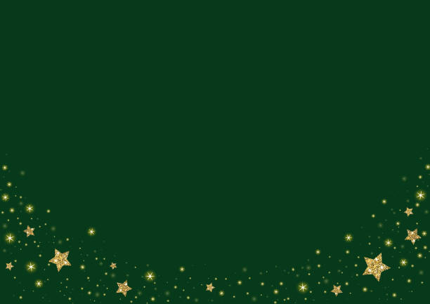 weihnachtsrahmenmaterial mit glänzendem sternenstaub verstreut a-größe grüner rücken - christmas gold green backgrounds stock-grafiken, -clipart, -cartoons und -symbole