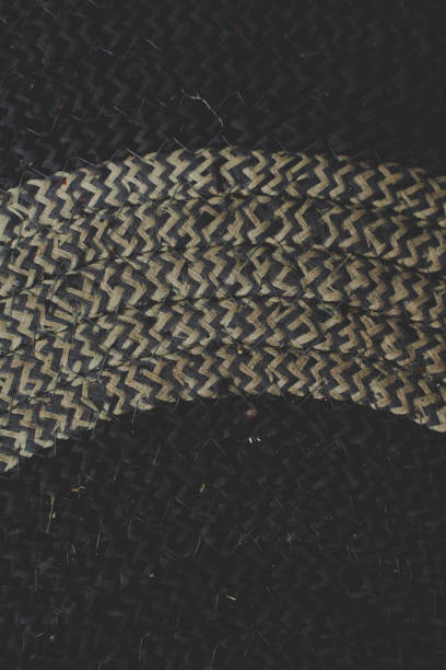 istock Arc of Golden stripes on Blue Rug - Striped Pattern Design - Kintted Copy Space Background 1438936790