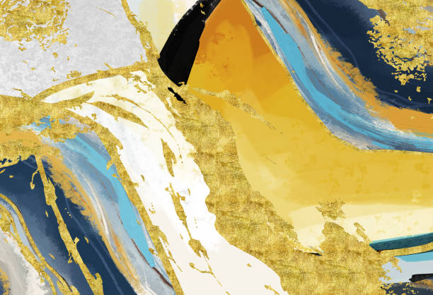 istock Modern simple wall art. drawing orange, gray, blue, and black texture marble background. 3d wall art decor 1438940943