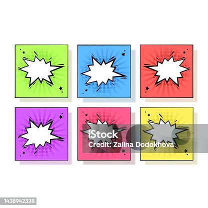 istock Card with comic style design template, pop-art style. Vector illustration 1438942328