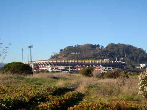 San Francisco, California - December 25, 2009:  Candlestick Park stadium and parking lot former home of the 49ers and Giants until it was torn down to make way for new development.  Ground was broken in 1958 for the stadium and the demolition of the stadium was completed in September 2015.