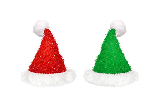 red and green hat santa claus christmas hat isolated on a white background