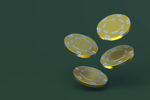 istock Falling golden playing chips on casino table. Luxury games. Copy space. 3d render 1438950168