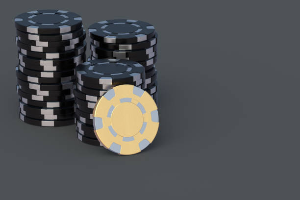 istock Black and golden color playing chips. Luxury games. Copy space. 3d render 1438950176