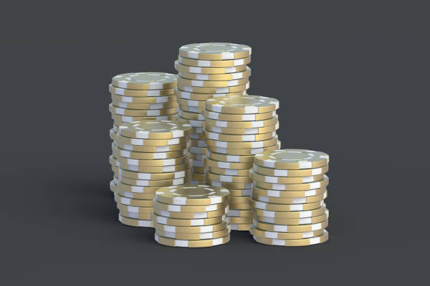 istock Many golden casino chips. 3d render 1438950237