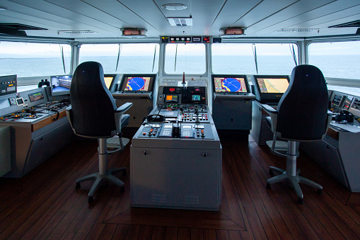 An inside look of the control centre of a superyacht on the sea