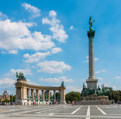 Budapest, Hungary - July 20, 2017: The historic Heroes Square (Hosok Tere, Millennium Monument) in Budapest, Hungary.