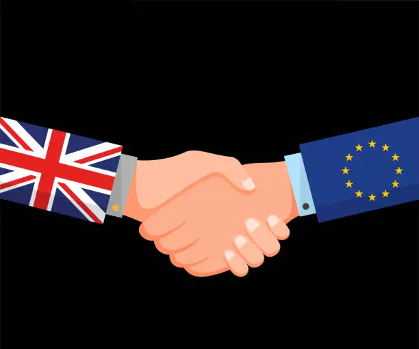 Vector illustration of Agreement and exchange between the United Kingdom and European Union. Brexit.