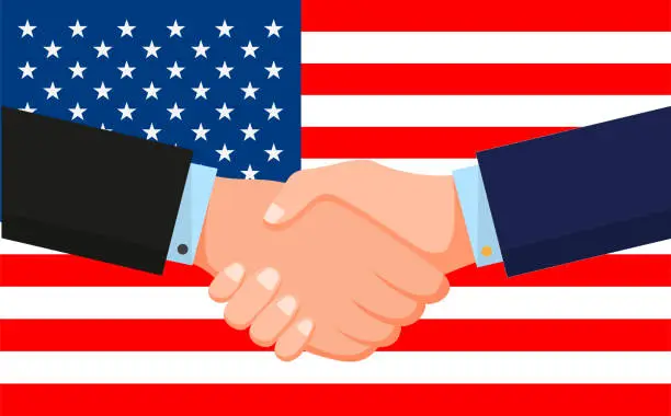 Vector illustration of Agreement hand and the American flag.