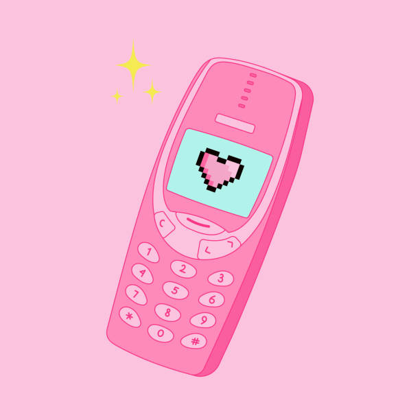 y2k old mobile, trendy vector illustration, nostalgia for 90s 2000s