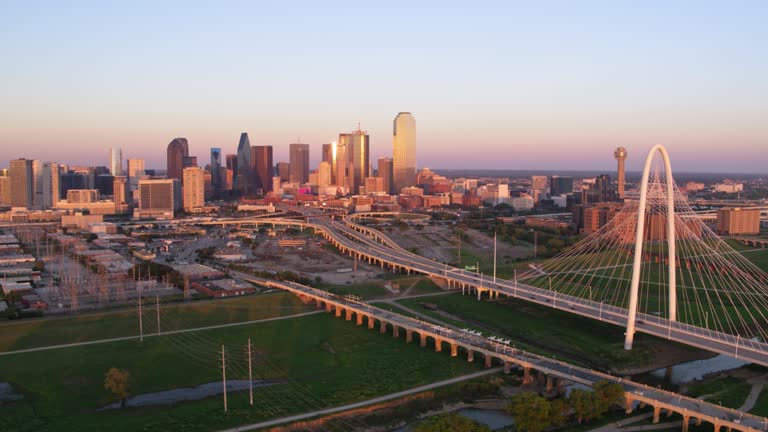 Drone View of Dallas, TX at Sunset