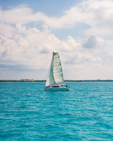 Catamaran sailing around Isla Mujeres, Mexico