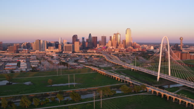 Drone View of Dallas, TX at Sunset