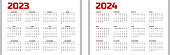istock Horizontal red pocket calendar on 2023 and 2024 year. Vector template 1438972174