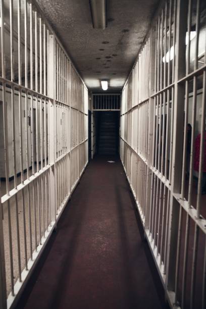 couloir de barres de fer en prison - island prison photos et images de collection