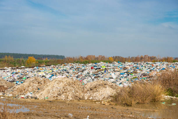 istock Land with garbage, Garbage dump landscape of ecological damage 1438975819