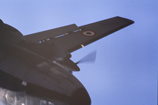 Fiumicino, Italy may 1979: Wing of the military plane in 70s