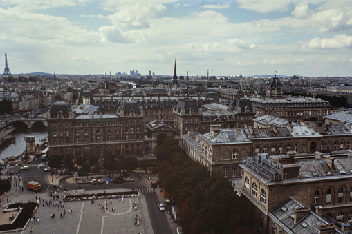 Paris, France may 1979: Paris aerial view in 70s