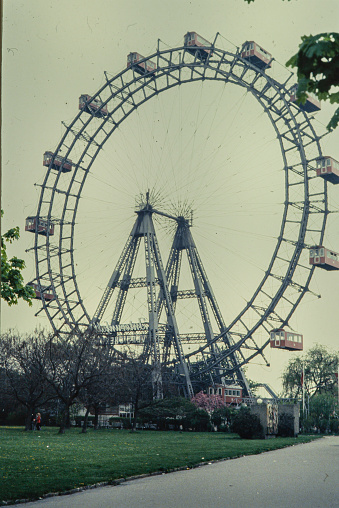 Vienna, Austria April 1985: Ferris wheel in Vienna in 80s