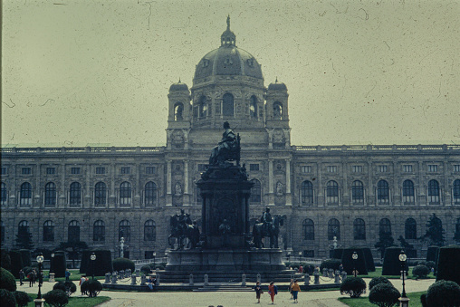Vienna, Austria April 1985: Maria Theresien Denkmal building in 80s
