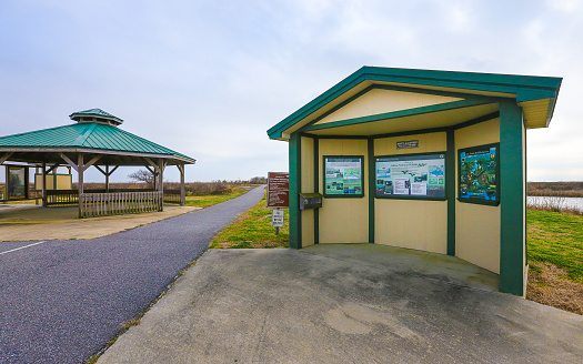 Hackberry, United States – February 10, 2018: Hackberry, Louisiana - February 2018: The Blue Goose Nature Trail inside Sabine National Wildlife Refuge gives visitors a chance to observe nature.