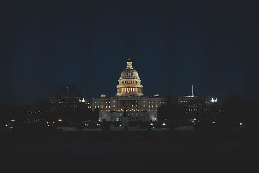 The United States Capitol building at night (January 21, 2021)
