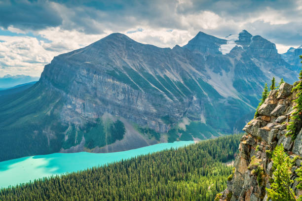 Lake Louise as seen from the Little Beehive in Banff National Park, Canadian Rockies, Alberta, Canada.