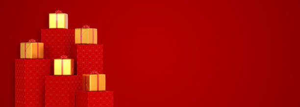istock christmas red background with gifts 1438994949