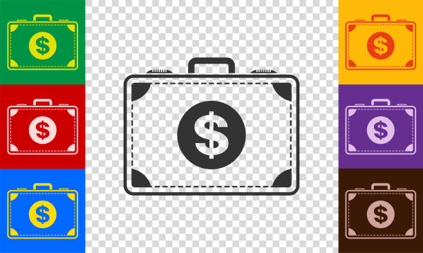 ilustraciones, imágenes clip art, dibujos animados e iconos de stock de icono de maleta de dinero. - briefcase luggage brown black