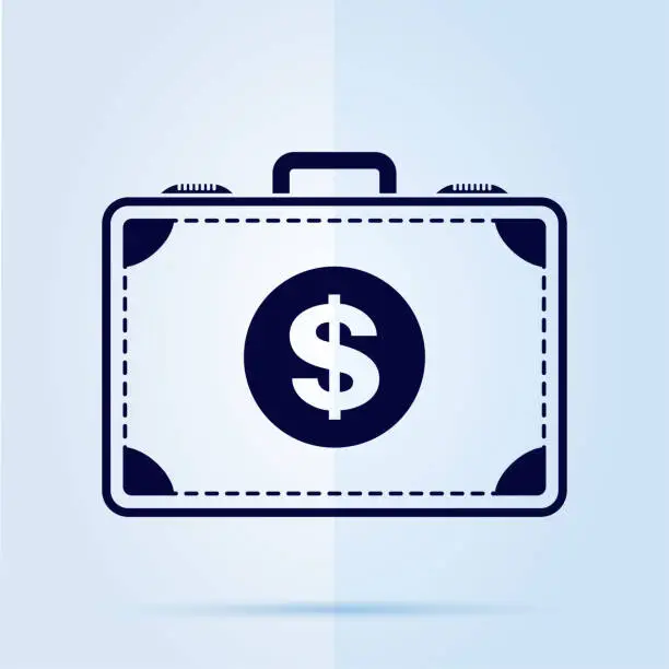 Vector illustration of Money suitcase icon on blue background.