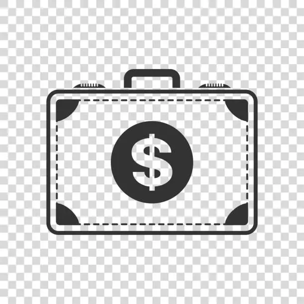 Vector illustration of Money suitcase icon on transparent background.