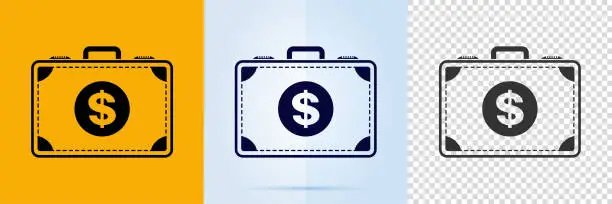 Vector illustration of Money suitcase icon set.