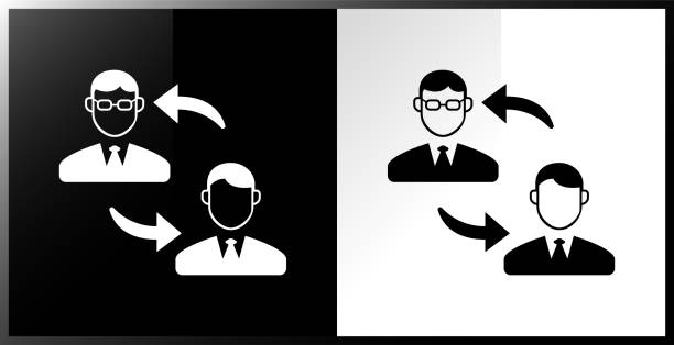 wymiana między dwojgiem ludzi, debata, handel, wymiana informacji, sieci... - silhouette black and white glasses digitally generated image stock illustrations