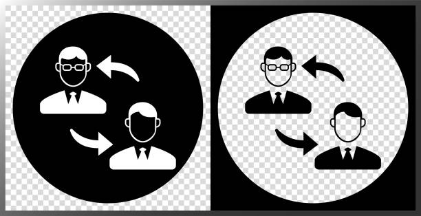 wymiana między dwojgiem ludzi, debata, handel, wymiana informacji, sieci... - silhouette black and white glasses digitally generated image stock illustrations
