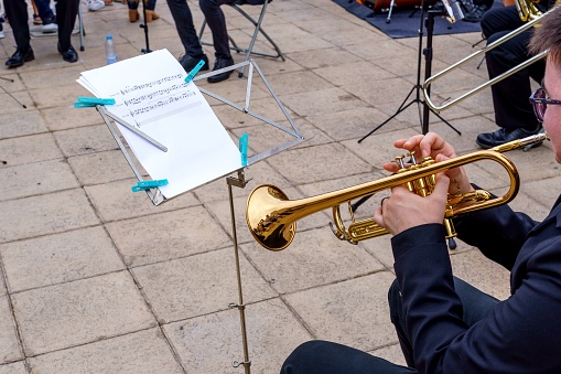 Lisbon, Portugal - Mars 22, 2014: College students perform at the Rua Augusta street in Lisbon downtown.