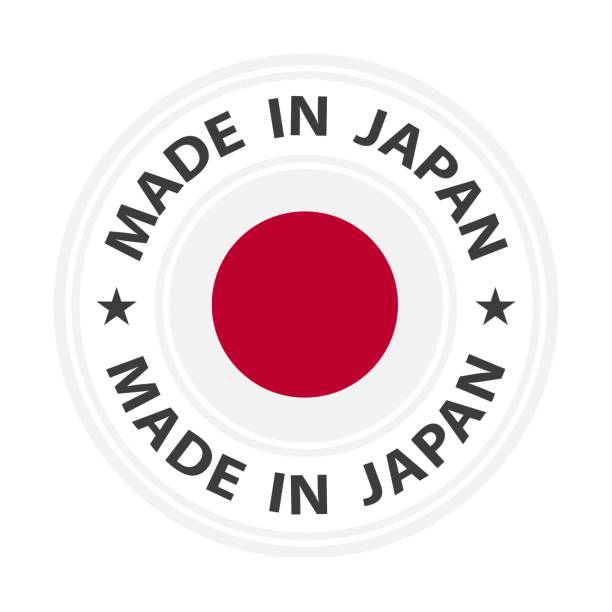 ilustraciones, imágenes clip art, dibujos animados e iconos de stock de vector de insignia hecho en japón. pegatina con estrellas y bandera nacional. signo aislado sobre fondo blanco. - made in japan